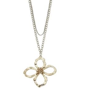 Canvas Flower Goldtone Pendant Necklace